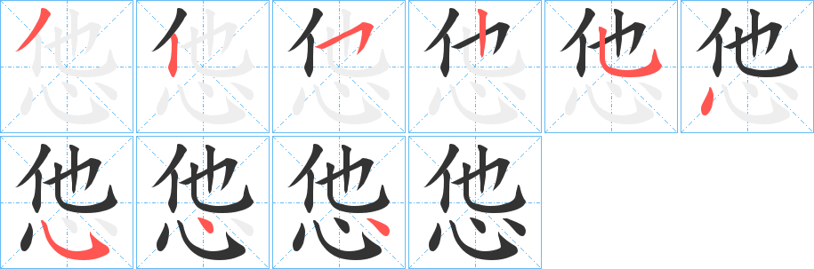 怹字笔画写法