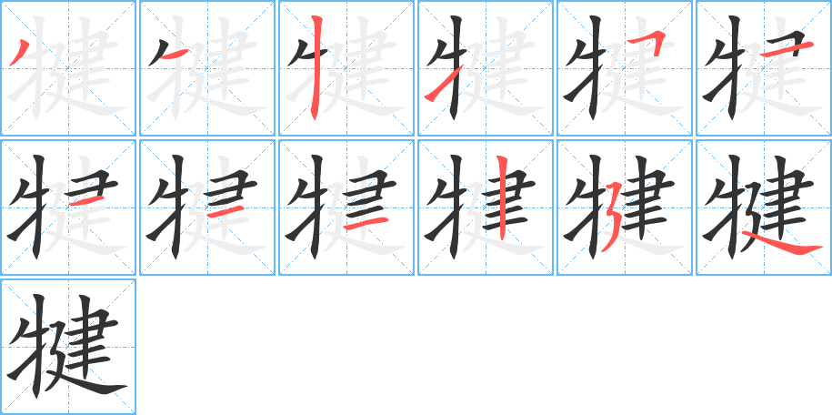 犍字笔画写法