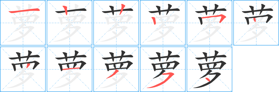 萝字笔画写法