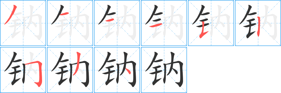 钠字笔画写法